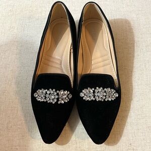 These are so pretty, black velvet with rhinestones loafers